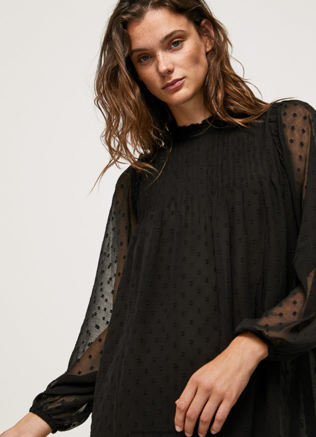 rochie mini cu imprimeu de puncte femei Pepe Jeans negru 6Z0R46207