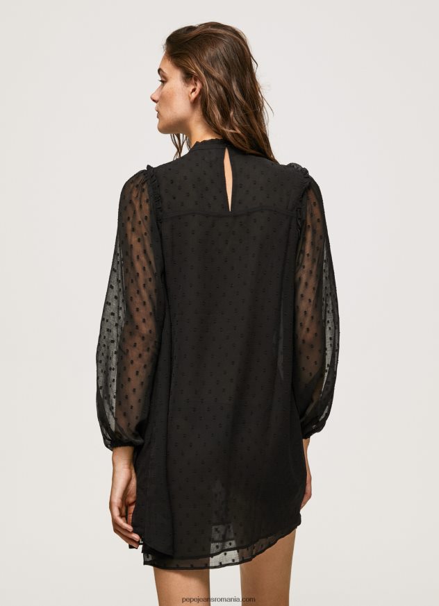 rochie mini cu imprimeu de puncte femei Pepe Jeans negru 6Z0R46207