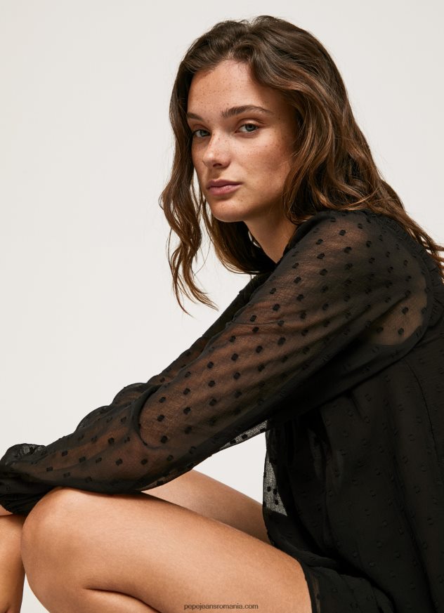 rochie mini cu imprimeu de puncte femei Pepe Jeans negru 6Z0R46207