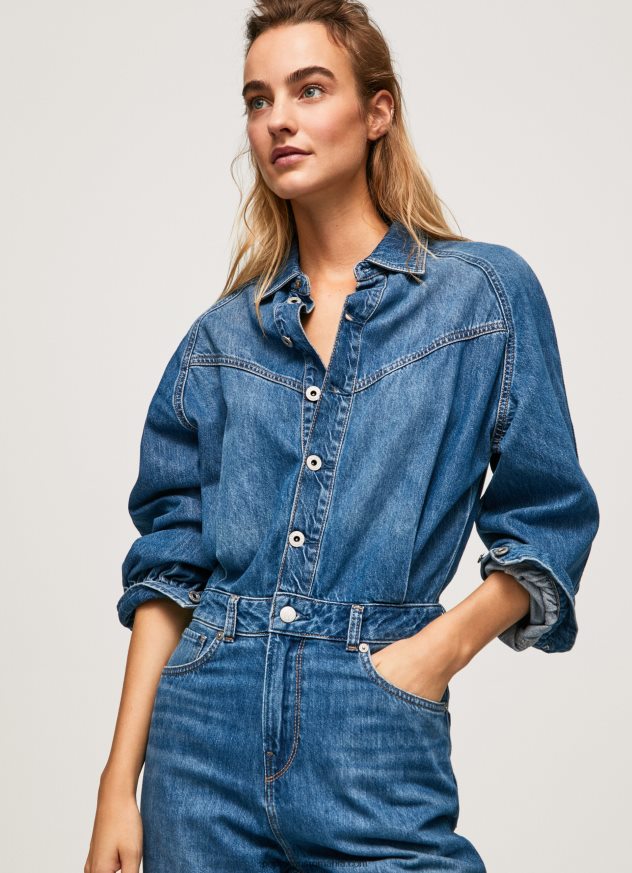 salopetă lungă din denim de bumbac femei Pepe Jeans denim 6Z0R46147