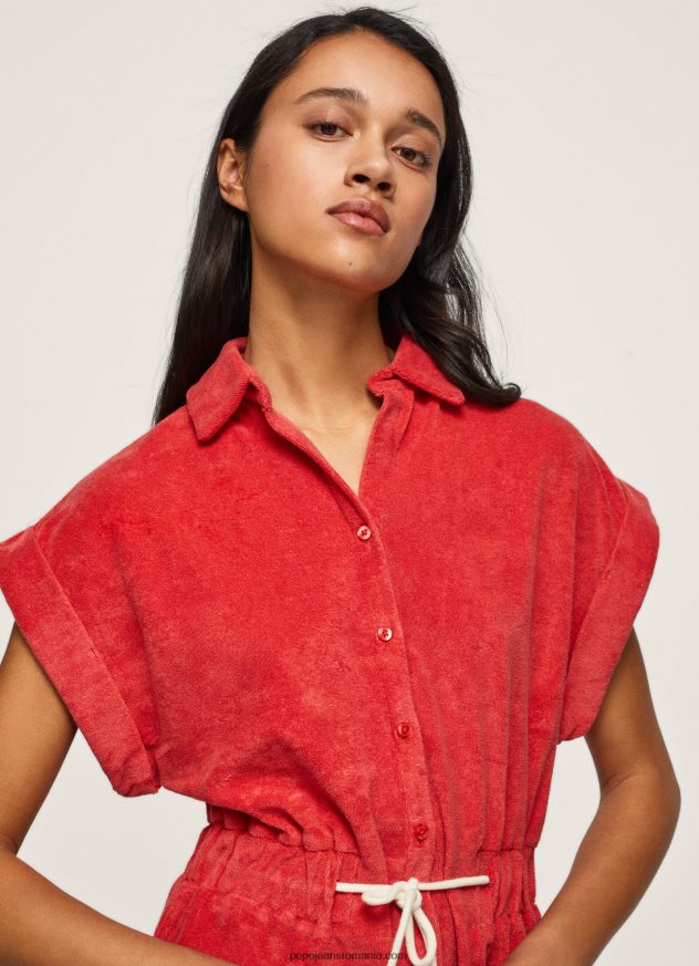 salopeta scurta din catifea femei Pepe Jeans studio roșu 6Z0R46210