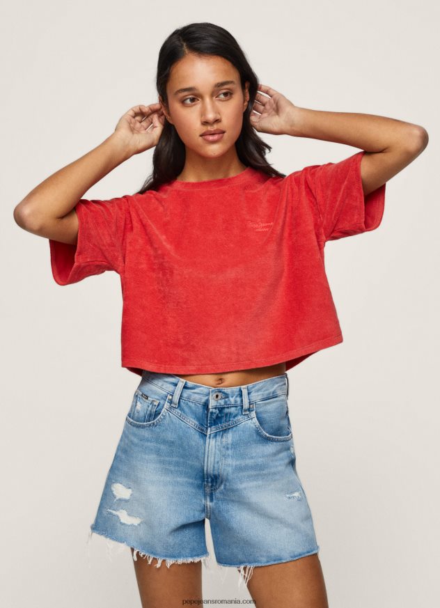 tricou cropped din catifea femei Pepe Jeans studio roșu 6Z0R46460