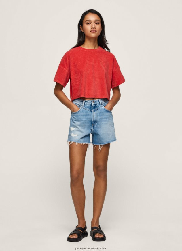 tricou cropped din catifea femei Pepe Jeans studio roșu 6Z0R46460