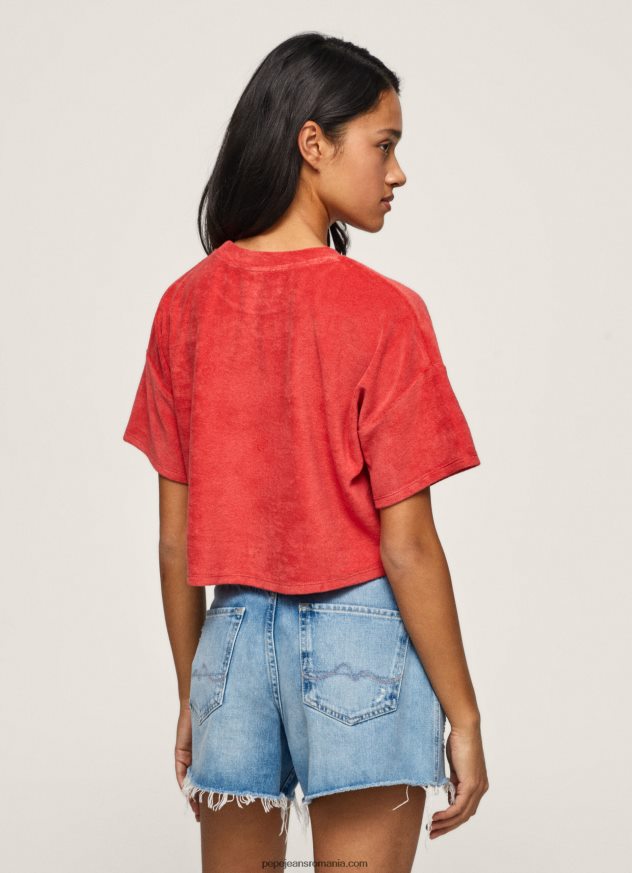 tricou cropped din catifea femei Pepe Jeans studio roșu 6Z0R46460