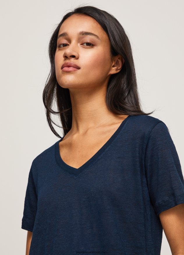 tricou cu decolteu în V din in femei Pepe Jeans dulwich 6Z0R46467
