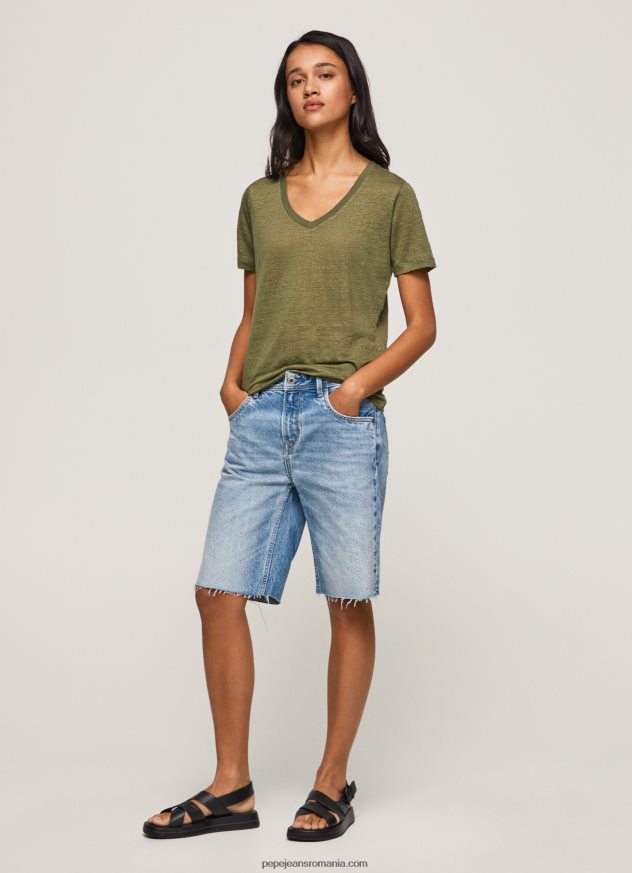 tricou cu decolteu în V din in femei Pepe Jeans gamă 6Z0R46468