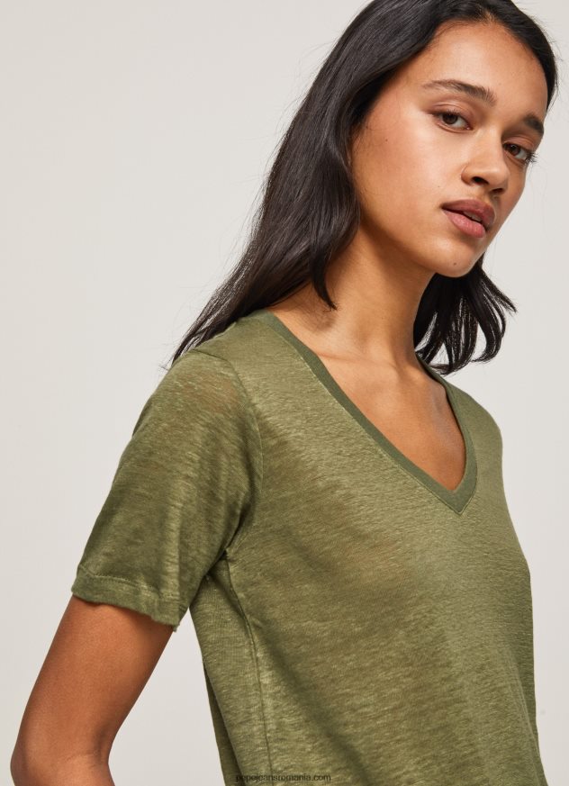 tricou cu decolteu în V din in femei Pepe Jeans gamă 6Z0R46468