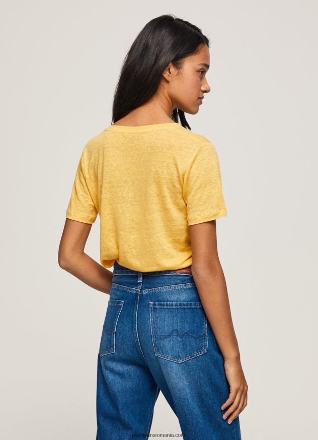 tricou cu decolteu în V din in femei Pepe Jeans strălucire 6Z0R46453