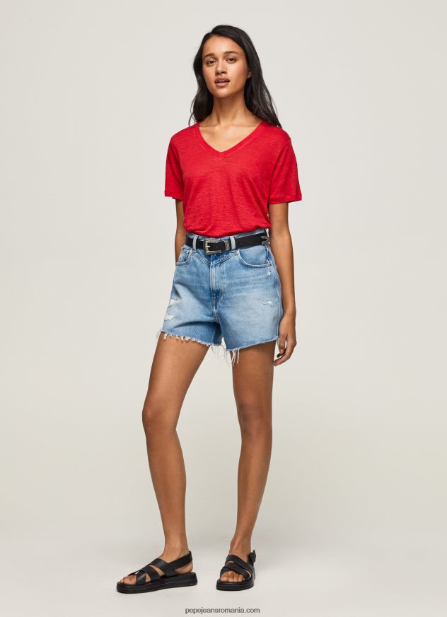 tricou cu decolteu în V din in femei Pepe Jeans studio roșu 6Z0R46465