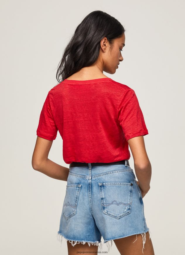 tricou cu decolteu în V din in femei Pepe Jeans studio roșu 6Z0R46465