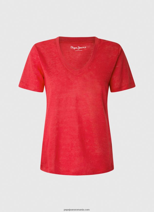 tricou cu decolteu în V din in femei Pepe Jeans studio roșu 6Z0R46465
