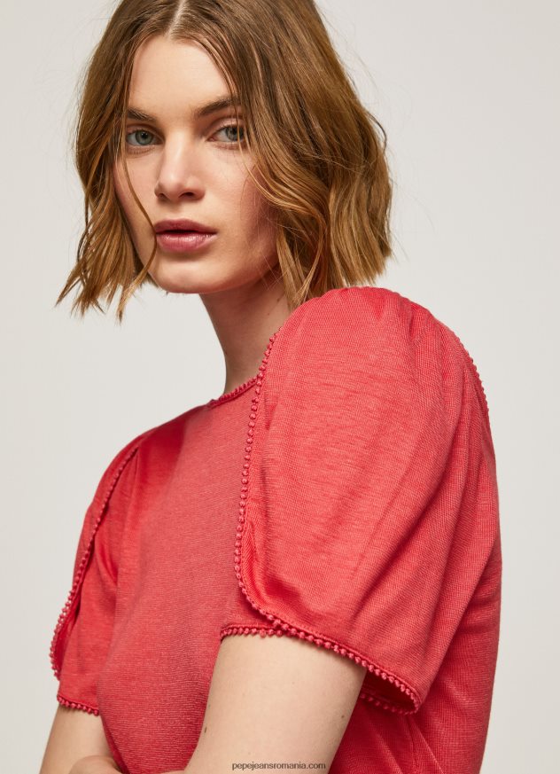 tricou cu guler barcă marmorat femei Pepe Jeans studio roșu 6Z0R46435