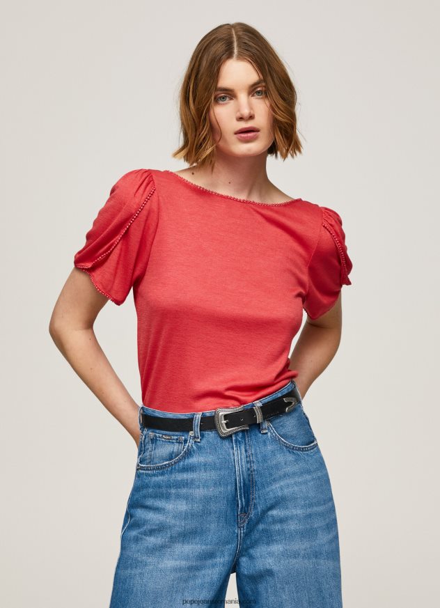 tricou cu guler barcă marmorat femei Pepe Jeans studio roșu 6Z0R46435