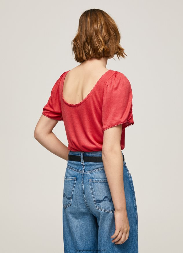 tricou cu guler barcă marmorat femei Pepe Jeans studio roșu 6Z0R46435