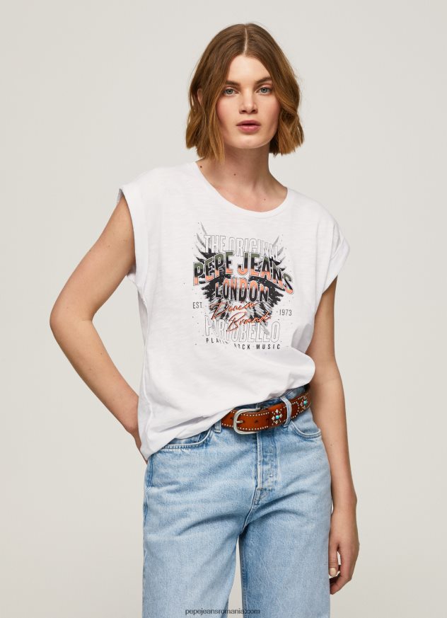 tricou cu imprimeu cu logo femei Pepe Jeans alb 6Z0R46445