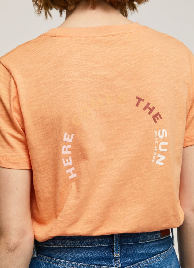 tricou cu imprimeu cu logo femei Pepe Jeans piersică 6Z0R46394