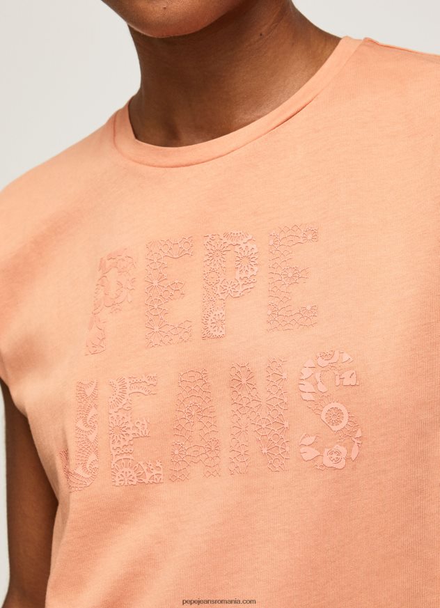 tricou cu imprimeu cu logo femei Pepe Jeans piersică 6Z0R46434