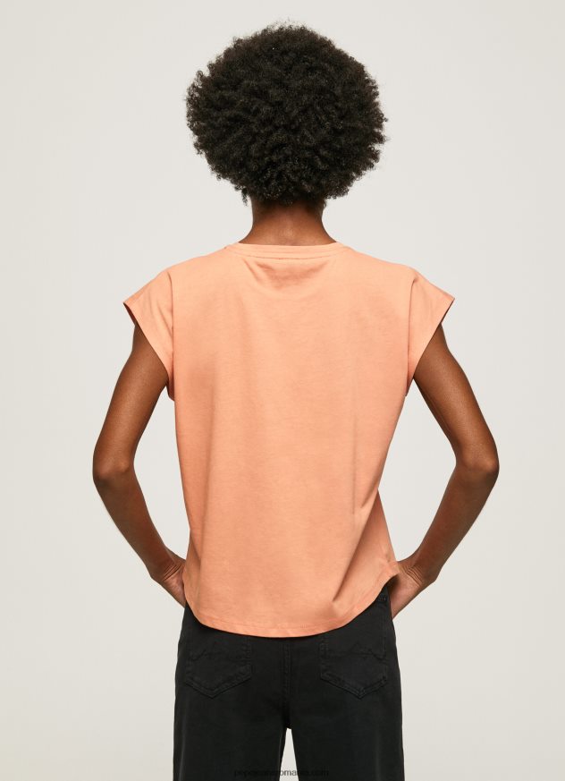 tricou cu imprimeu cu logo femei Pepe Jeans piersică 6Z0R46434