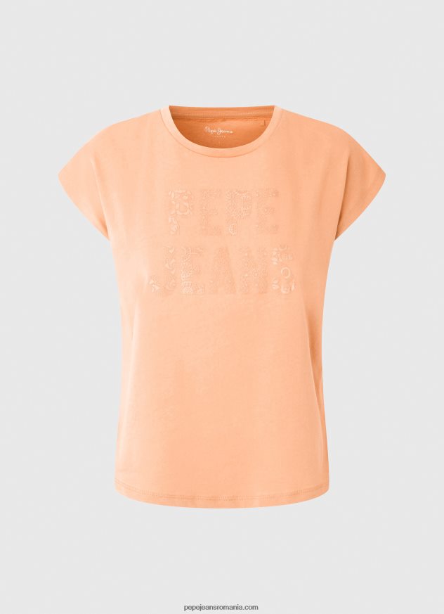 tricou cu imprimeu cu logo femei Pepe Jeans piersică 6Z0R46434