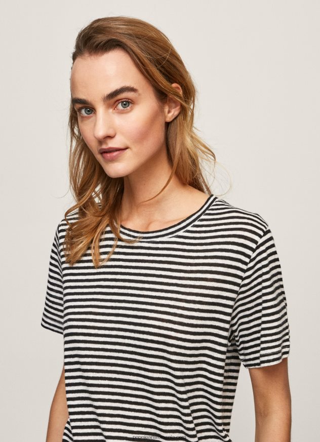tricou cu imprimeu în dungi femei Pepe Jeans negru 6Z0R46459