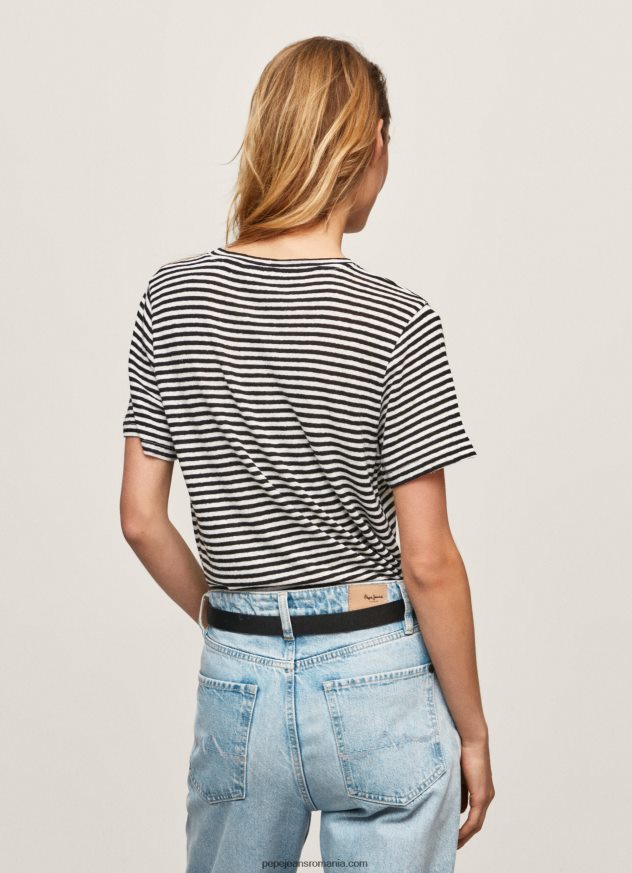 tricou cu imprimeu în dungi femei Pepe Jeans negru 6Z0R46459
