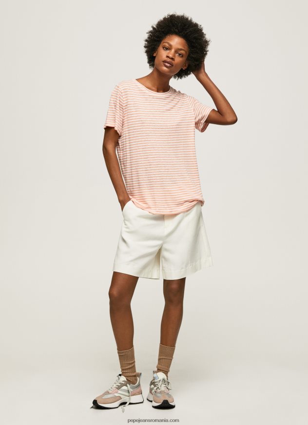 tricou cu imprimeu în dungi femei Pepe Jeans piersică 6Z0R46386