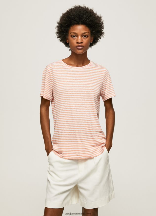 tricou cu imprimeu în dungi femei Pepe Jeans piersică 6Z0R46386