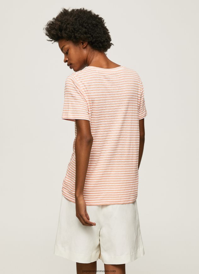 tricou cu imprimeu în dungi femei Pepe Jeans piersică 6Z0R46386