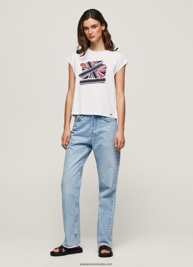 tricou cu imprimeu union jack femei Pepe Jeans alb 6Z0R46415