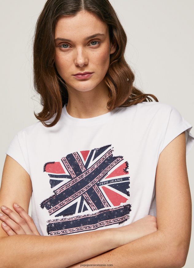tricou cu imprimeu union jack femei Pepe Jeans alb 6Z0R46415