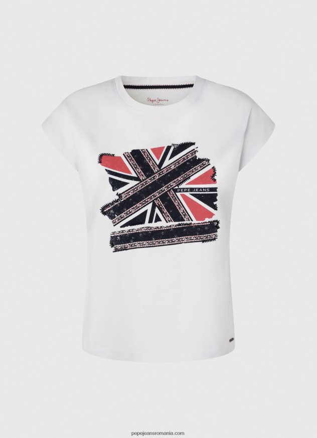 tricou cu imprimeu union jack femei Pepe Jeans alb 6Z0R46415