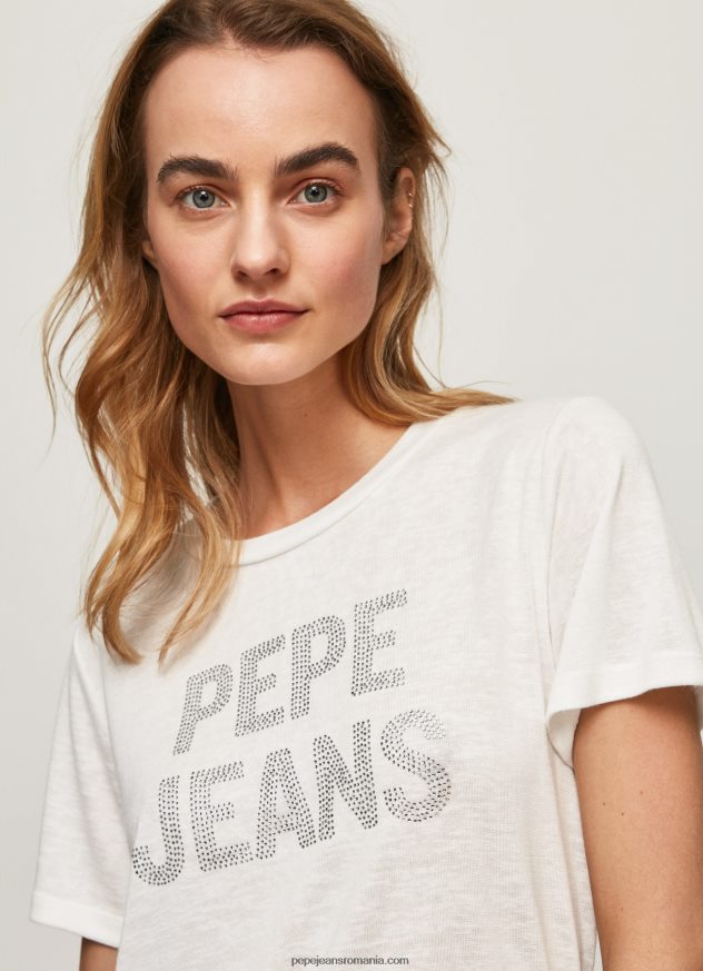 tricou cu logo cu imprimeu strass femei Pepe Jeans alb 6Z0R46451