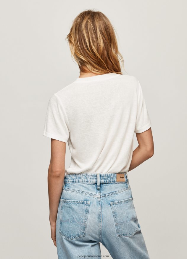 tricou cu logo cu imprimeu strass femei Pepe Jeans alb 6Z0R46451