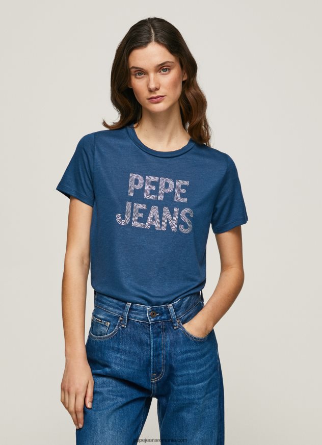 tricou cu logo cu imprimeu strass femei Pepe Jeans ocean 6Z0R46443