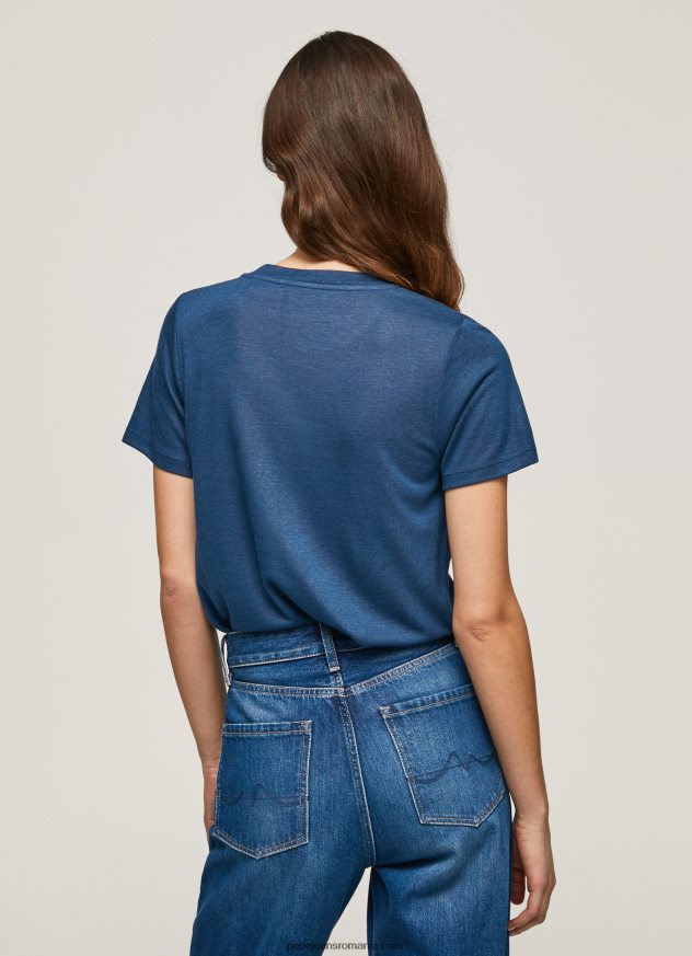 tricou cu logo cu imprimeu strass femei Pepe Jeans ocean 6Z0R46443