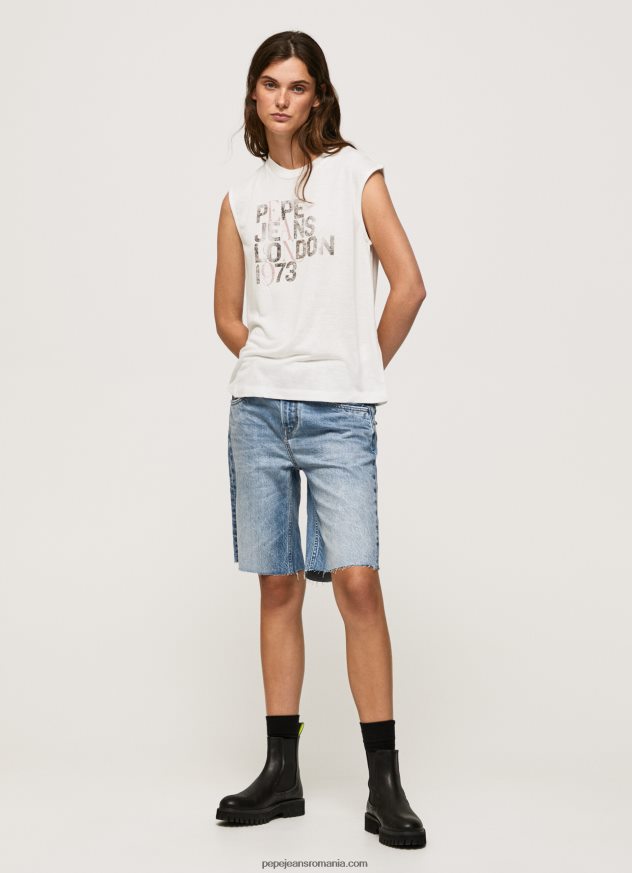 tricou cu logo cu mâneci pentru armhole femei Pepe Jeans alb 6Z0R46418
