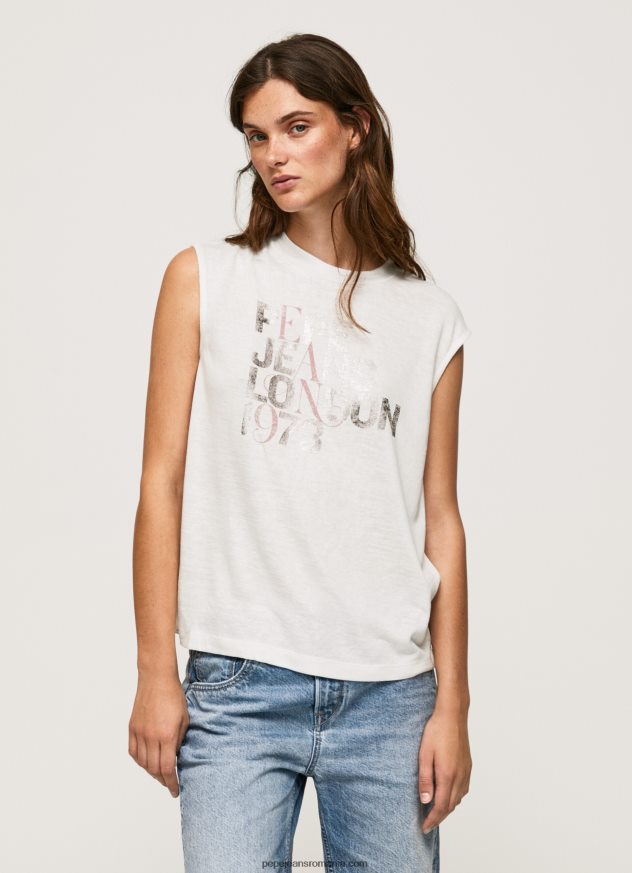 tricou cu logo cu mâneci pentru armhole femei Pepe Jeans alb 6Z0R46418