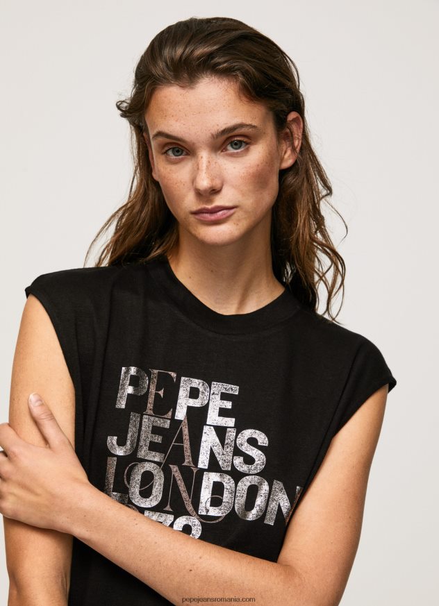 tricou cu logo cu mâneci pentru armhole femei Pepe Jeans negru 6Z0R46419