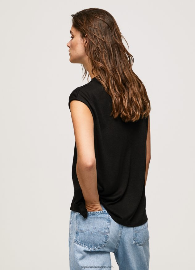 tricou cu logo cu mâneci pentru armhole femei Pepe Jeans negru 6Z0R46419