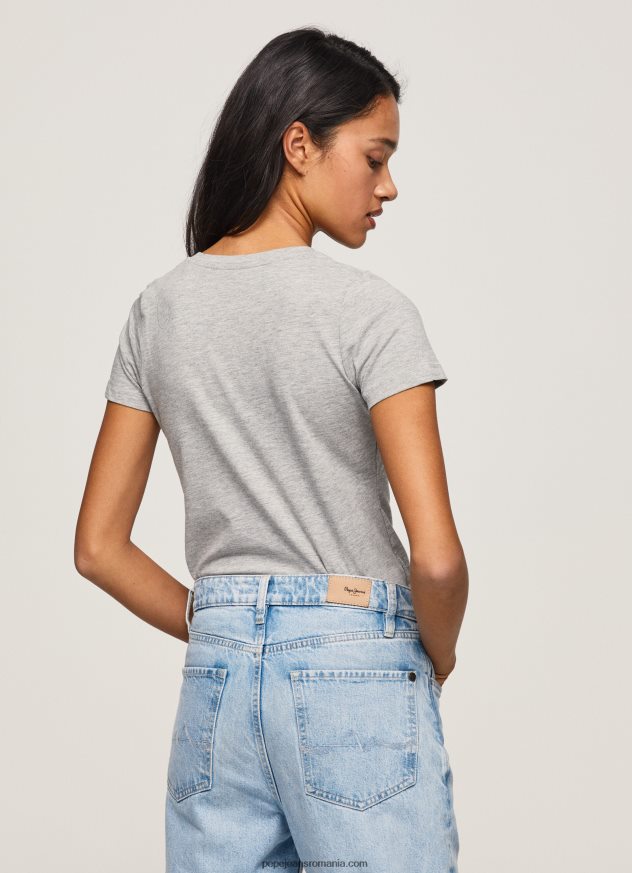 tricou cu logo de bază femei Pepe Jeans marnă cenușie 6Z0R46401