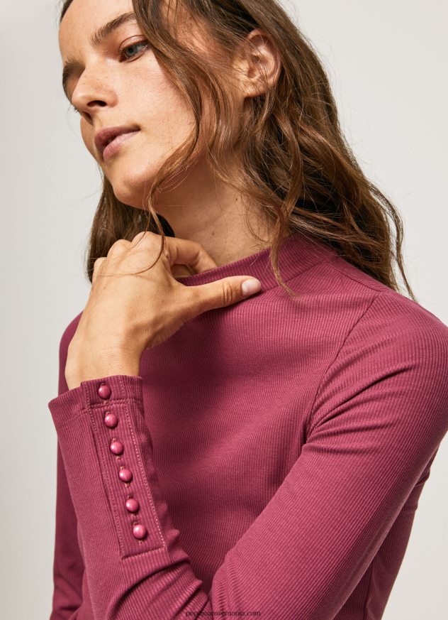 tricou cu mânecă lungă cu nervuri femei Pepe Jeans fard de obraz închis 6Z0R46393