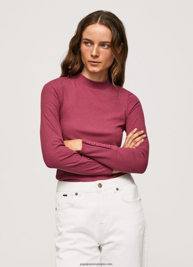 tricou cu mânecă lungă cu nervuri femei Pepe Jeans fard de obraz închis 6Z0R46393