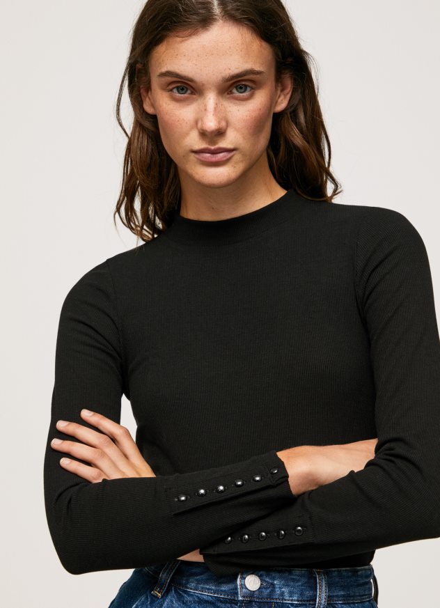 tricou cu mânecă lungă cu nervuri femei Pepe Jeans negru 6Z0R46407