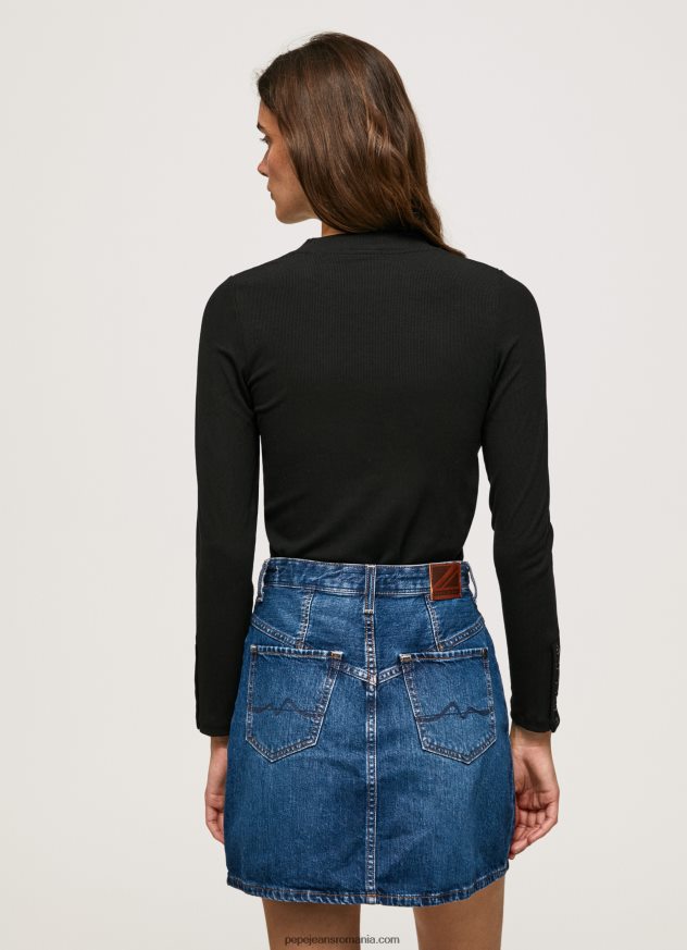 tricou cu mânecă lungă cu nervuri femei Pepe Jeans negru 6Z0R46407