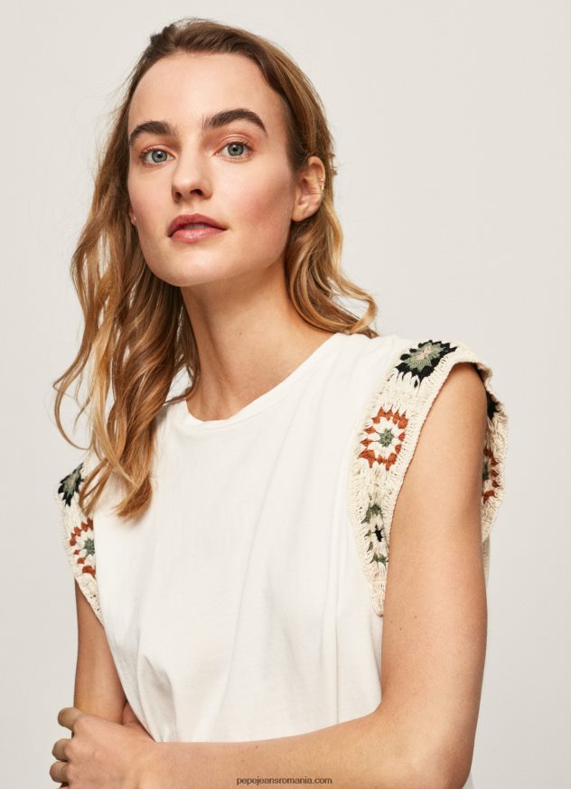 tricou cu mâneci croșetate femei Pepe Jeans mousse 6Z0R46464
