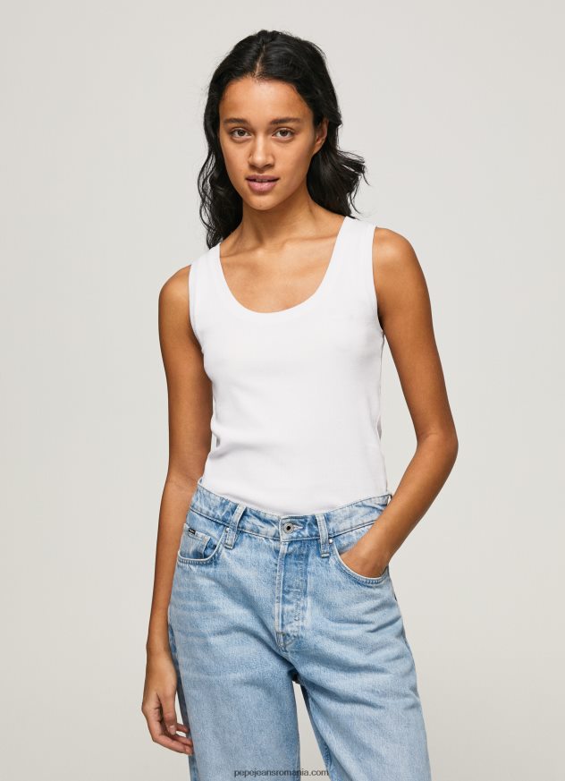 tricou cu mâneci cu mâneci striate femei Pepe Jeans alb 6Z0R46457