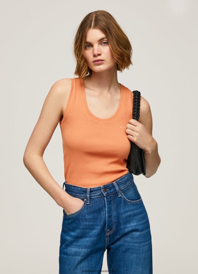 tricou cu mâneci cu mâneci striate femei Pepe Jeans piersică 6Z0R46398