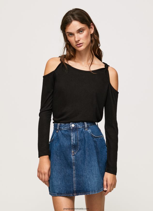 tricou cu maneca lunga cu bretele femei Pepe Jeans negru 6Z0R46399