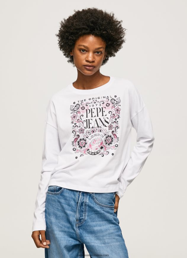 tricou cu maneca lunga cu maxi logo femei Pepe Jeans alb 6Z0R46389