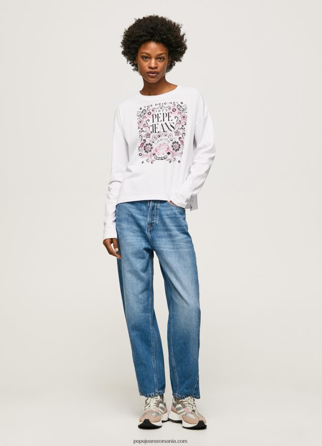 tricou cu maneca lunga cu maxi logo femei Pepe Jeans alb 6Z0R46389